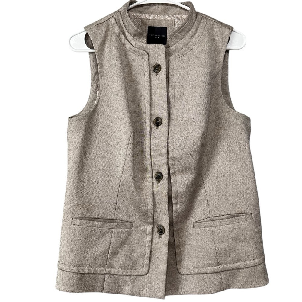 The Limited Khaki Mandarin Collar Button Down Vest Sleeveless Jacket Size Medium